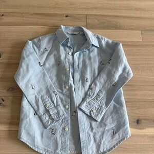 Janie and Jack blue button up shirt with penguin embroidery. Size: 5 years #kids